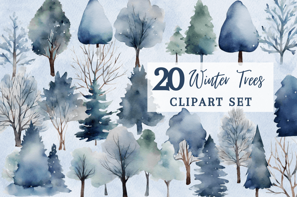Capturing Winter's Beauty with Blue Watercolor Clipart