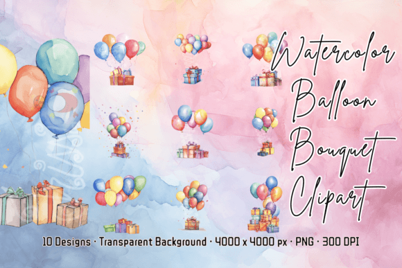 Watercolor Balloon Happy Birthday Party: Vibrant Clipart for Every Celebration